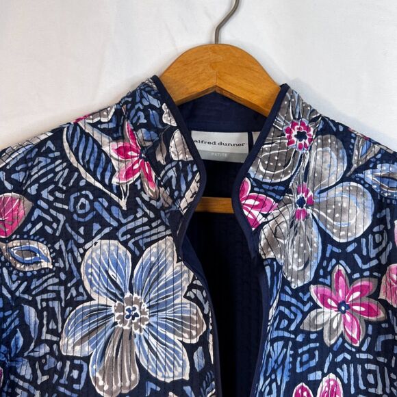 Alfred Dunner Floral Quilted Open Front Jacket Asian Flair Lightweight Size 14P - Picture 3 of 7